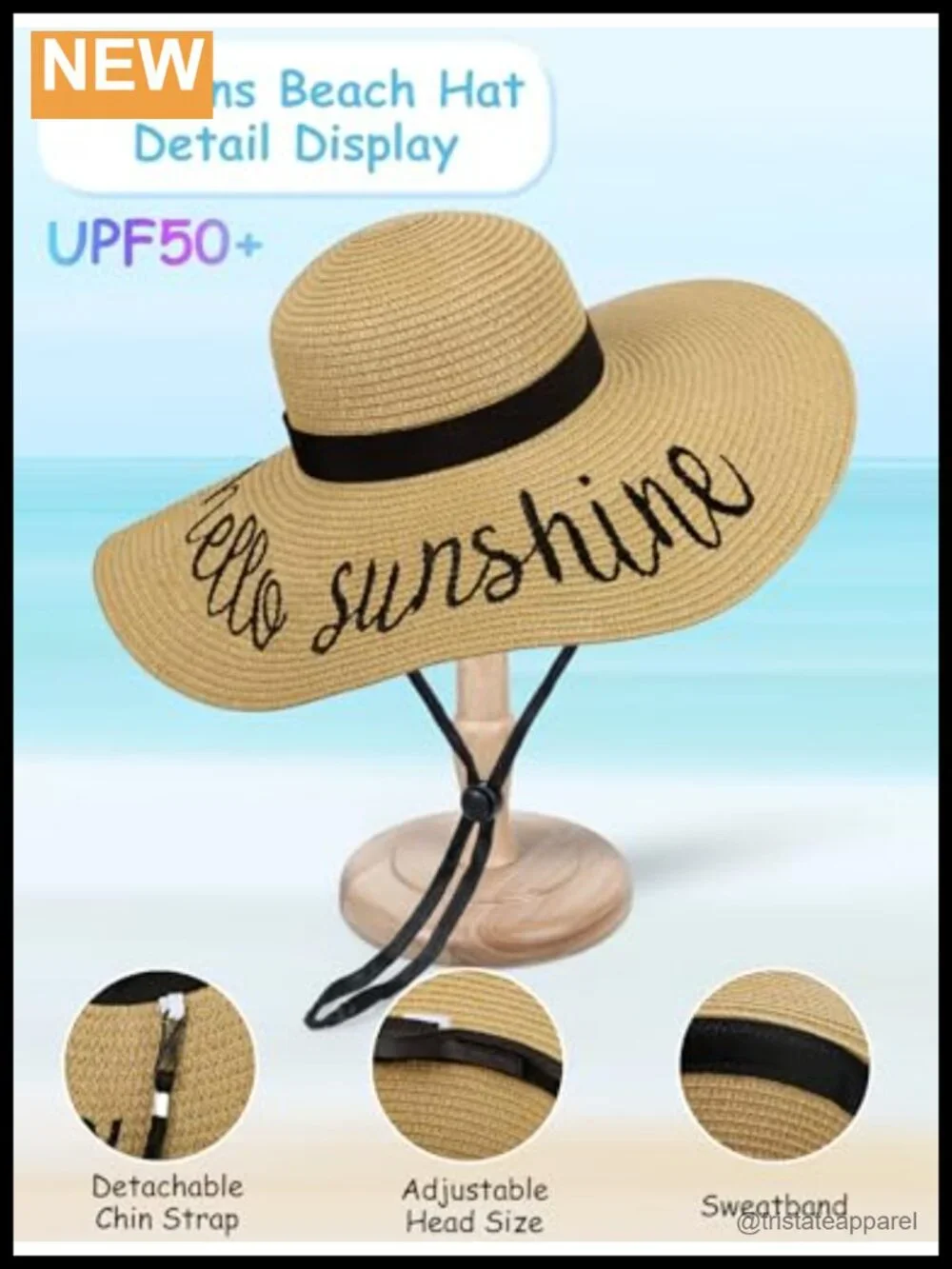 Floppy Wide Brim Straw Sun Hat for Women, Adjustable Beach Hat with Chin Strap,